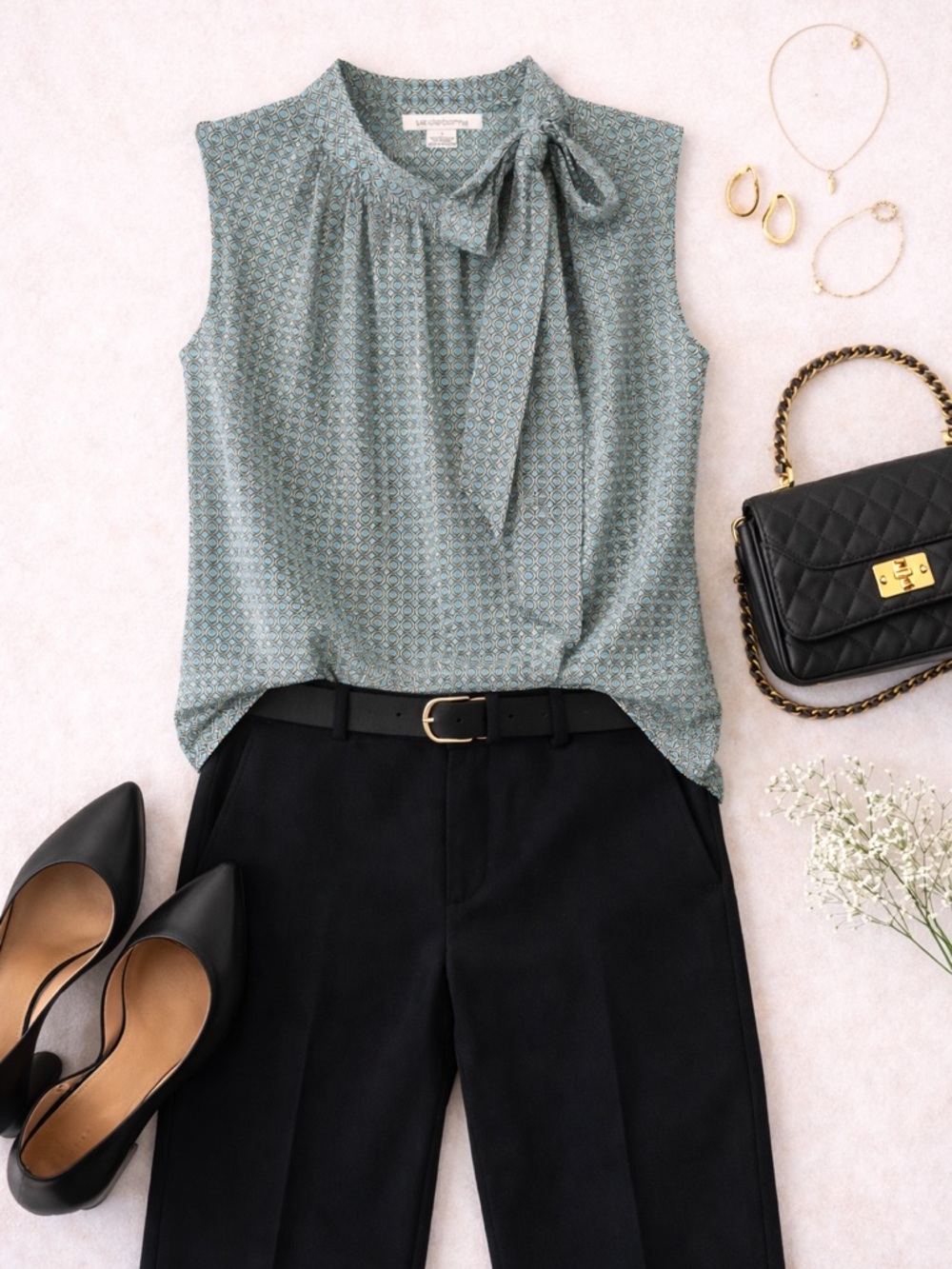 Liz Claiborne Teal Chain-Link Print Blouse